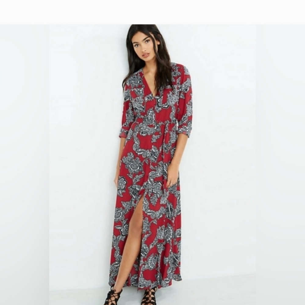 Express Red and Black Floral Maxi Dress